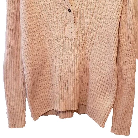 BLUE WILLI'S DENMARK, IVORY/BEIGE CABLE KNIT COLLARED SWEATER, XL - Picture 2 of 7